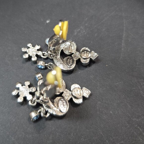 Vintage Kirk Folly Women's Silver Tone Blue Crystal Turquoise Clip Earrings - Picture 5 of 5